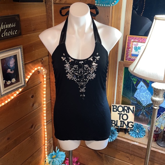 $95 Spense Halter top crystal detail gorgeous - Picture 2 of 12